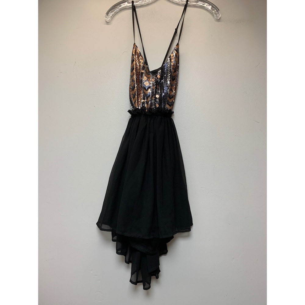 Windsor High-Low Dress Women Small Black Gold Sequin Chevron 79274 Excellent
